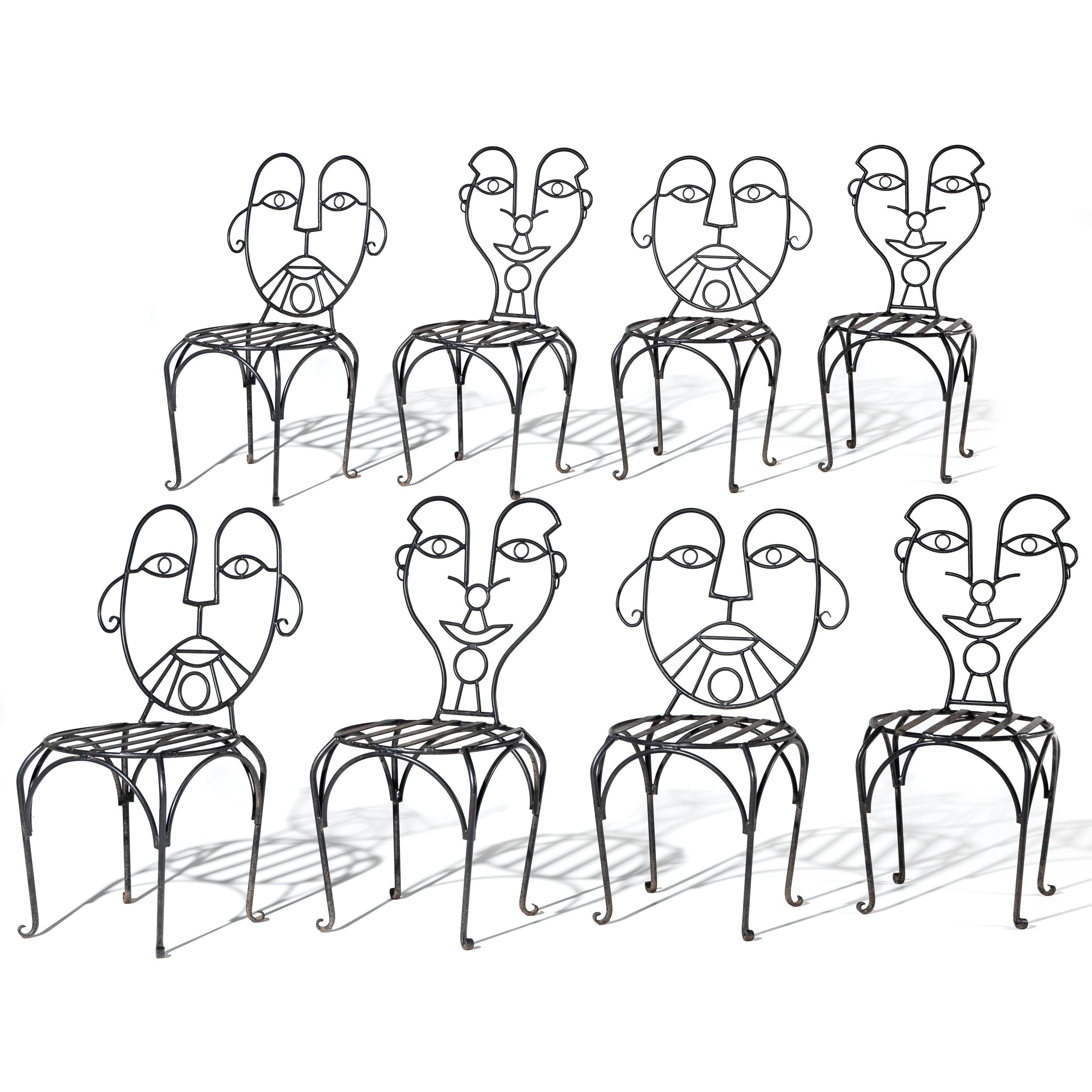 Set of eight wirework dining chairs