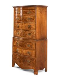 A George III Burl Walnut and Mahogany Serpentine Chest-on-Chest