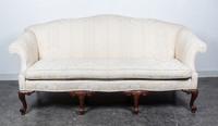 A Georgian Style Mahogany Camelback Sofa Height 39 x width 75 x depth 29 inches. — 20TH CENTURY