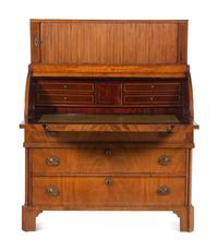 A George III Mahogany and Marquetry Cylinder-Top Bureau