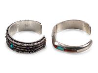 Pair of Sterling Silver Cuff Bracelets, with Inlay