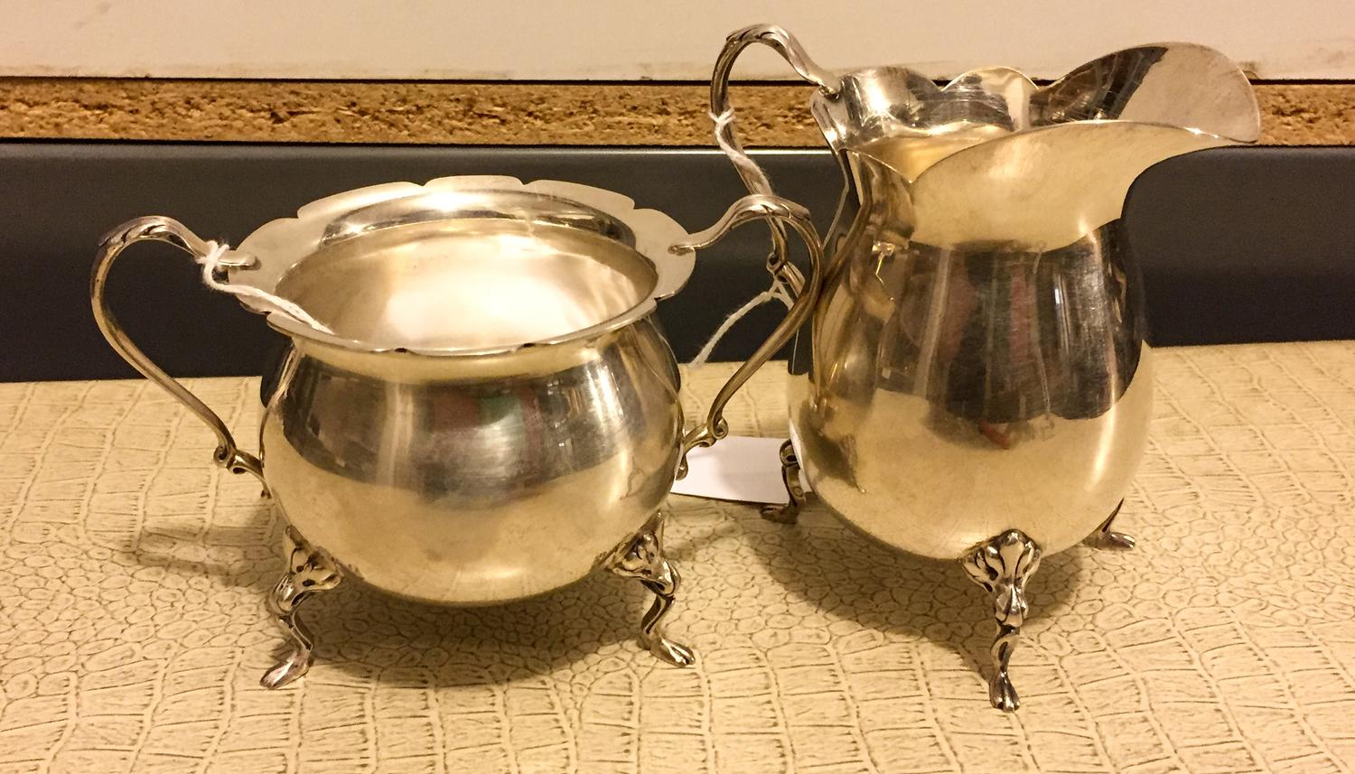 An American Silver Sugar and Creamer Set, Luraline, each having a scalloped rim.