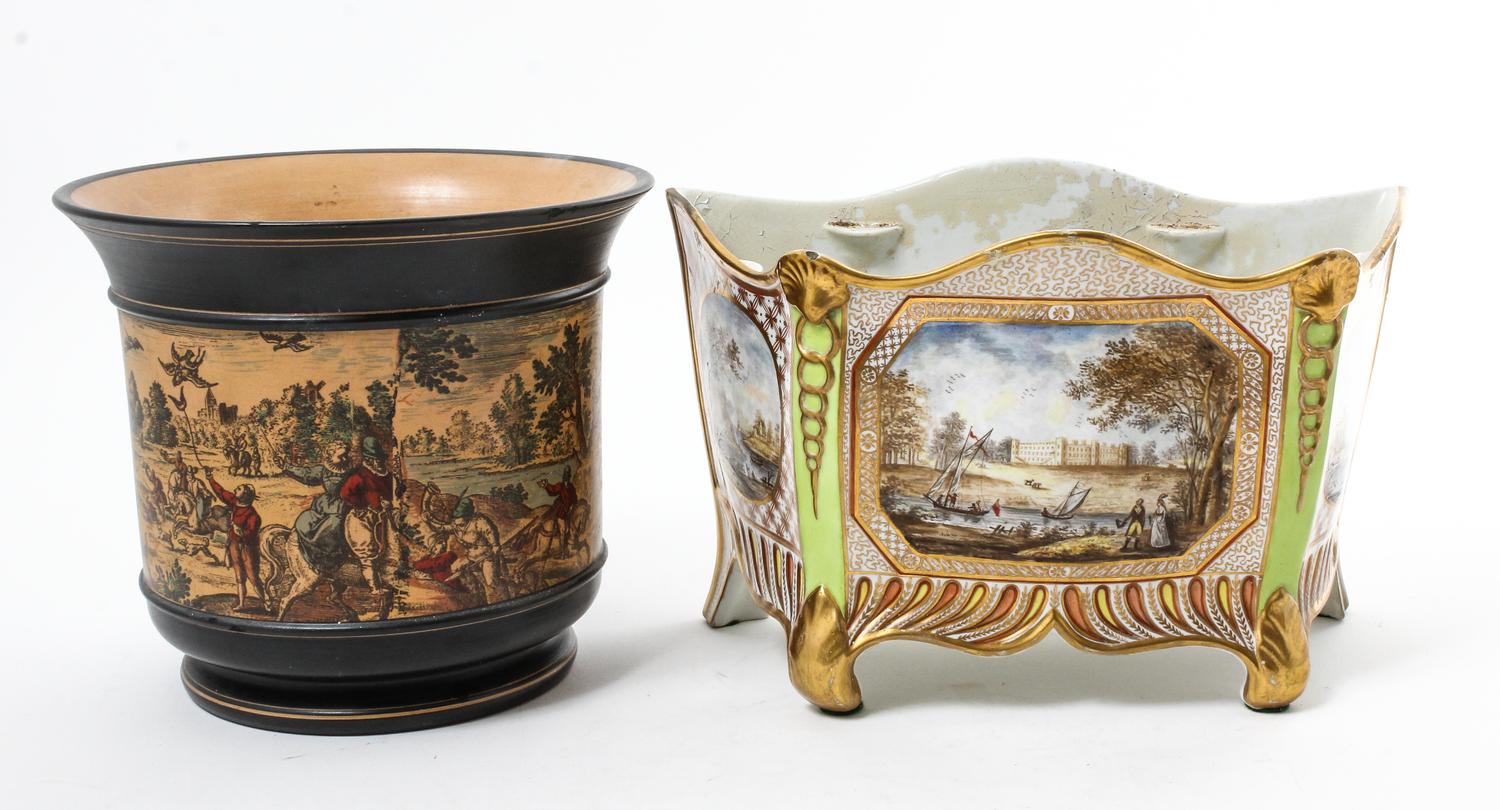 Two Italian Ceramic Jardinières Height of taller 7 inches. — 19TH/20TH CENTURY