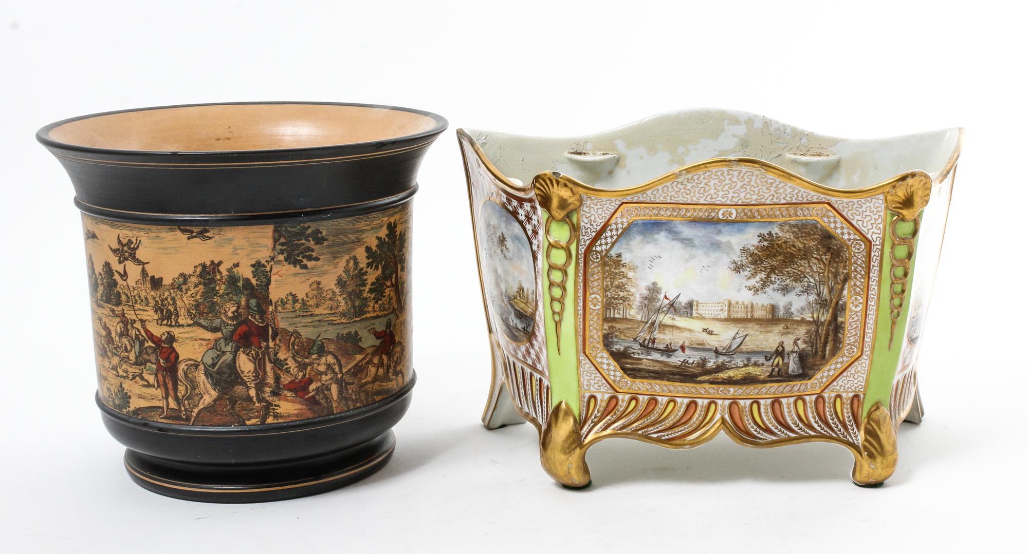 Two Italian Ceramic Jardinières Height of taller 7 inches. — 19TH/20TH CENTURY