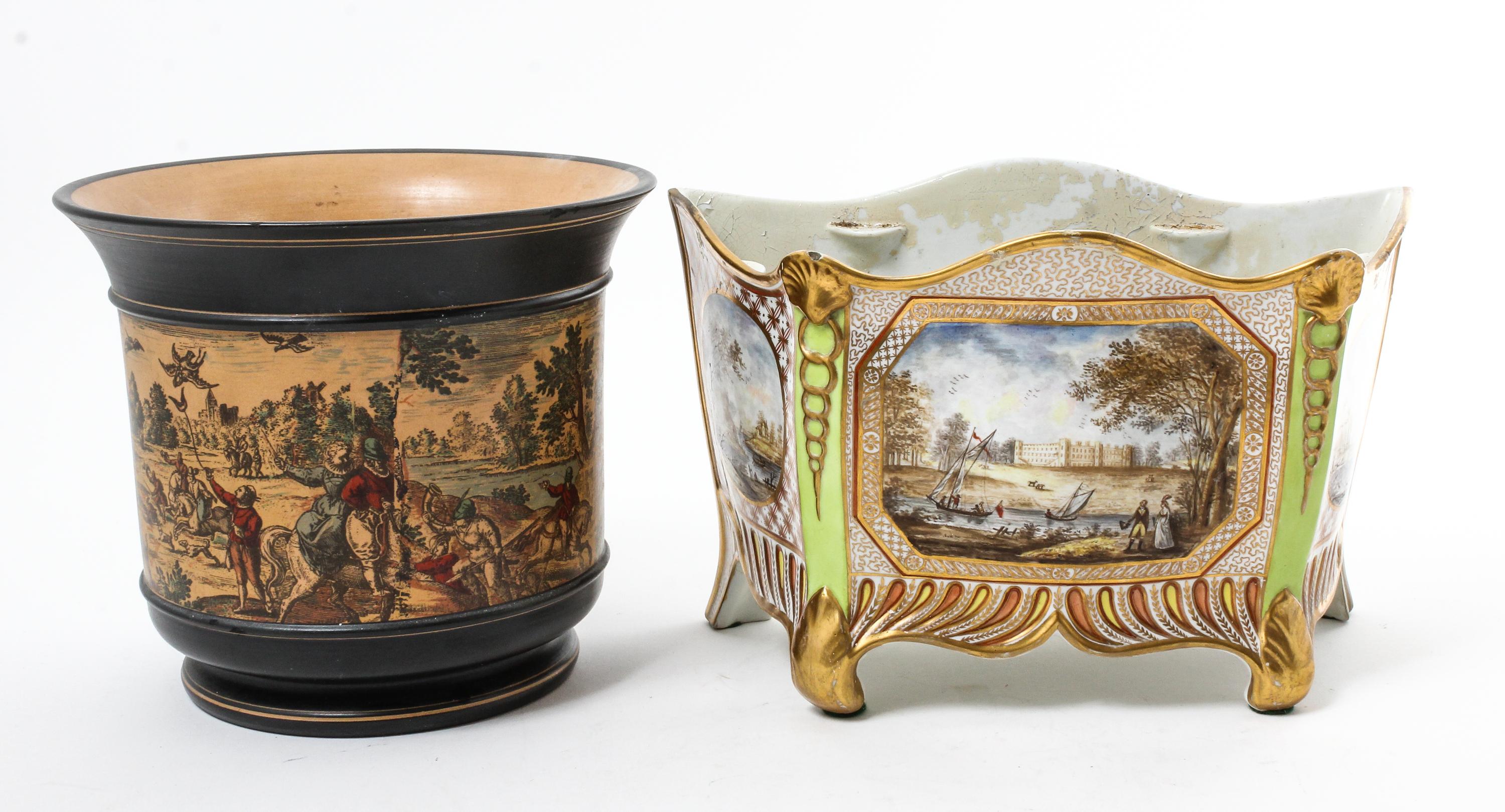 Two Italian Ceramic Jardinières Height of taller 7 inches. — 19TH/20TH CENTURY
