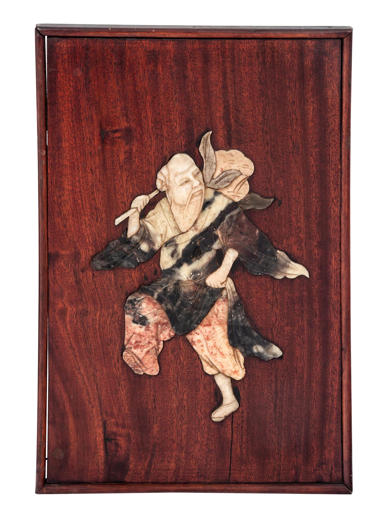 A Pair of Hardstone Inset Hardwood Panels