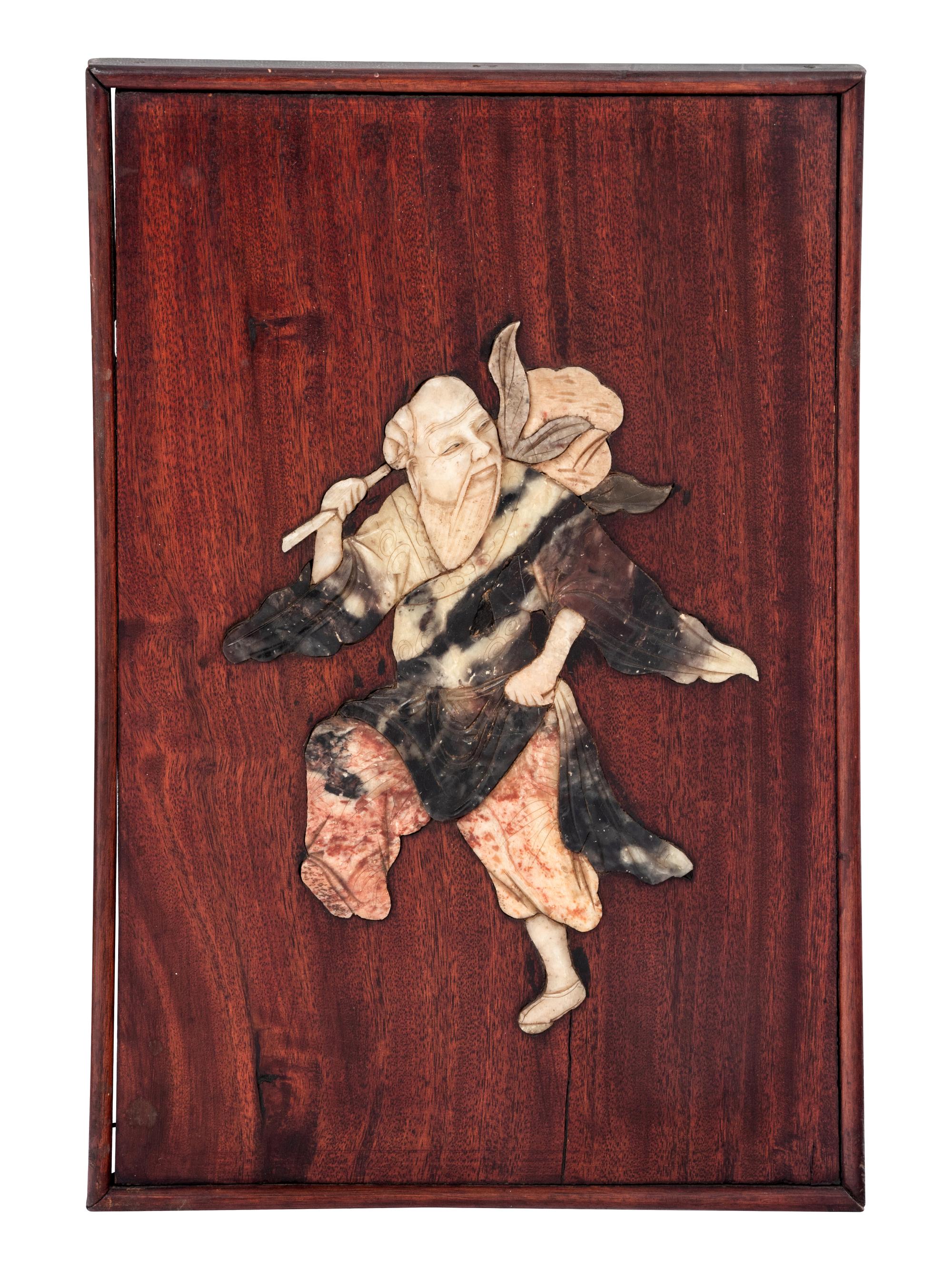 A Pair of Hardstone Inset Hardwood Panels