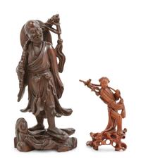 Two Chinese Carved Hardwood Figures of Immortals