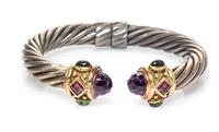 A Sterling Silver, 14 Karat Yellow Gold, Amethyst, Pink Tourmaline and Green Tourmaline 'Renaissance' Bracelet, David Yurman, 35.10 dwt