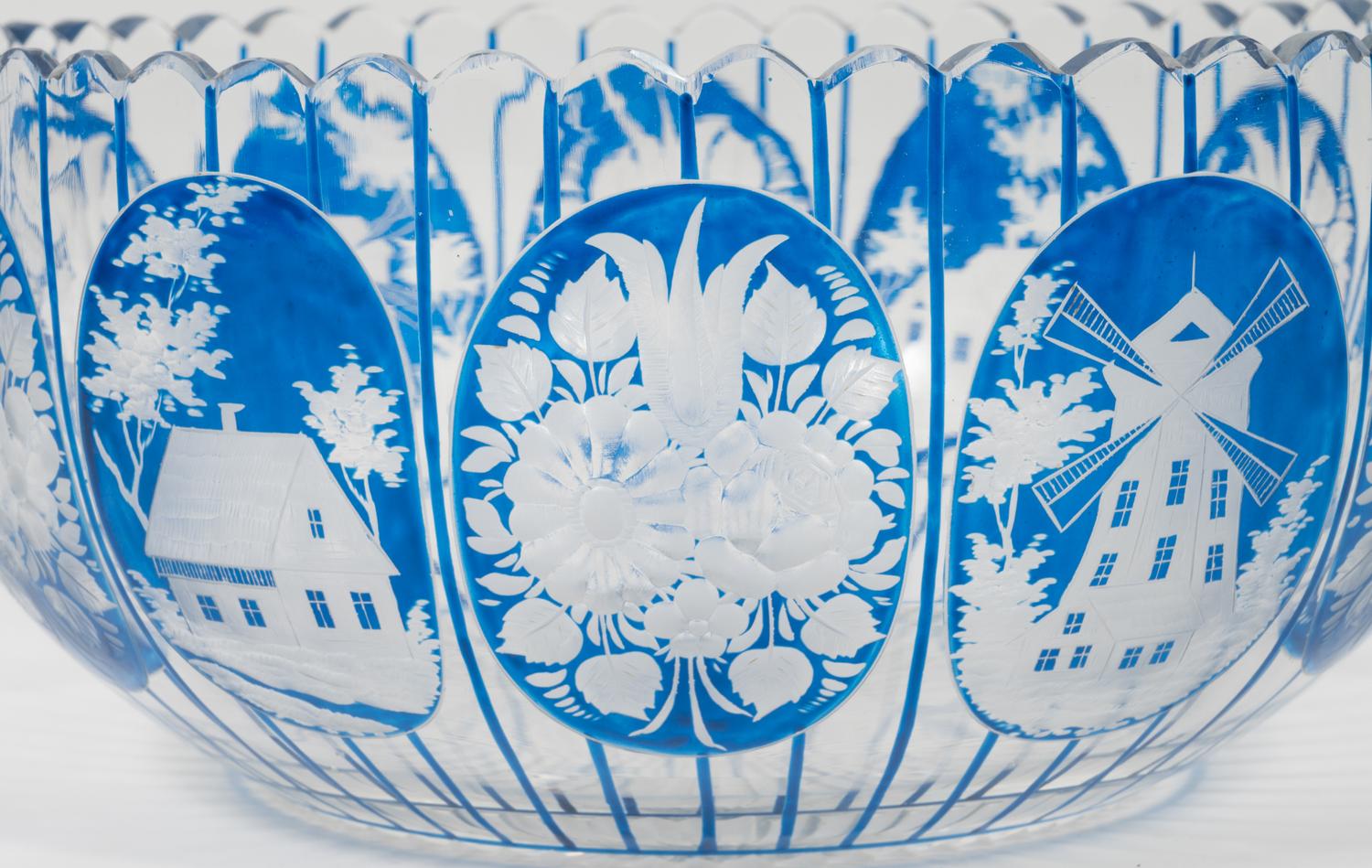 A Set of Bohemian Cobalt Cut-to-Clear Glass Bowls