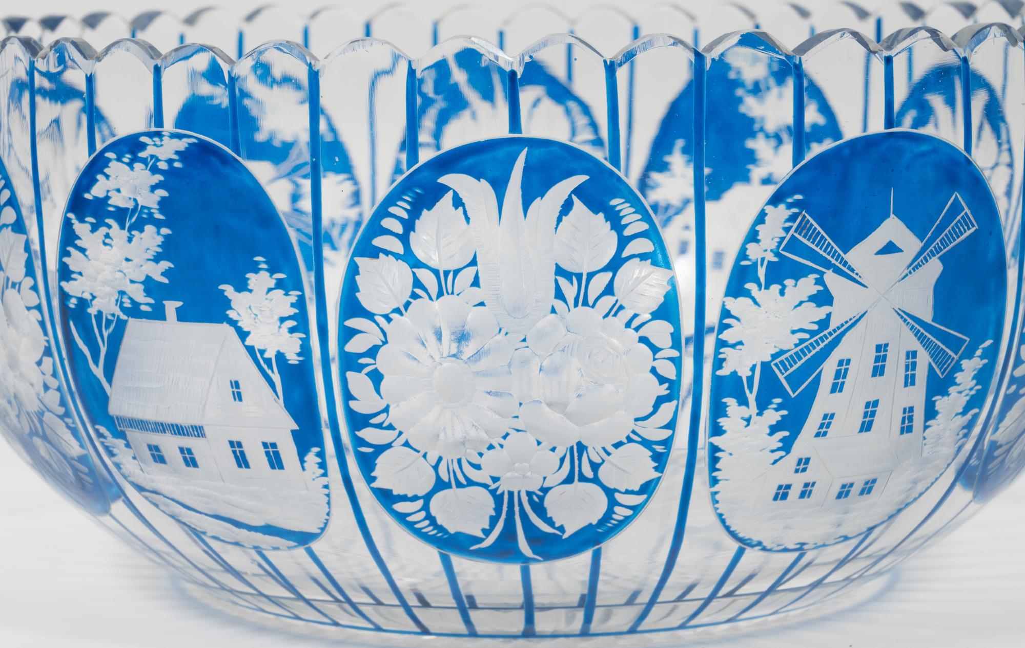 A Set of Bohemian Cobalt Cut-to-Clear Glass Bowls