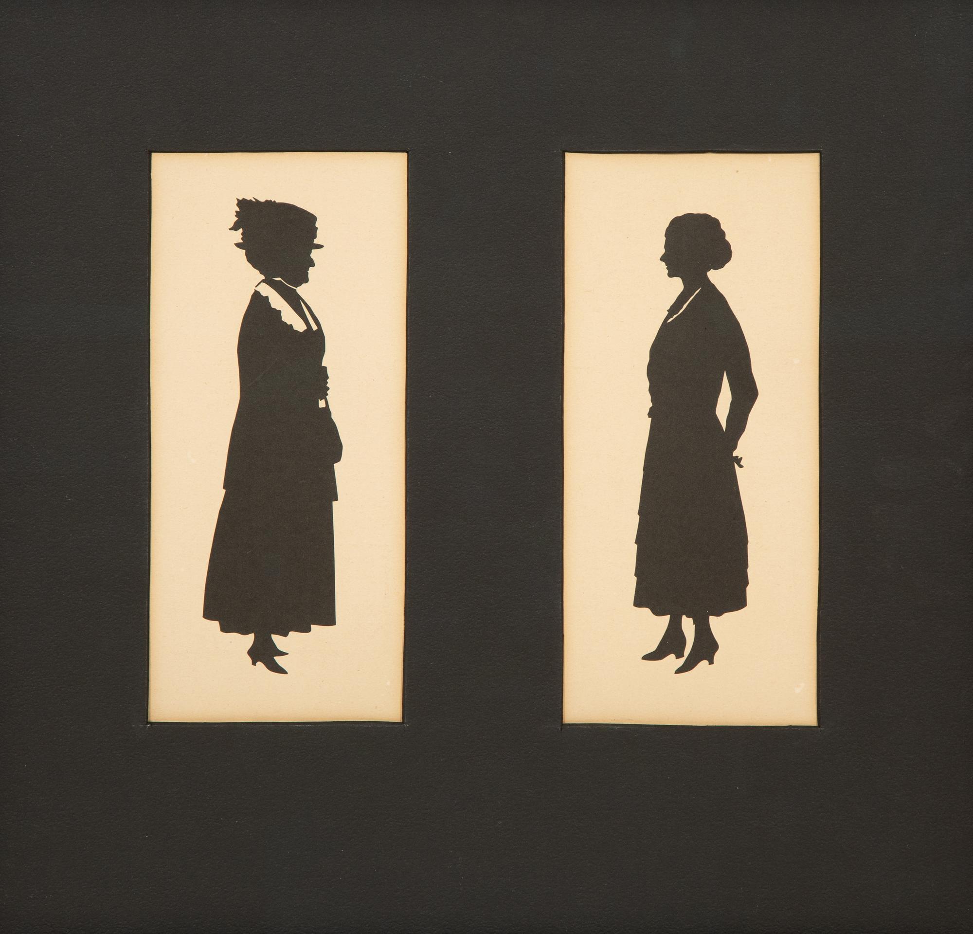 A Pair of Beatrix Sherman Cut Paper Silhouettes Framed as One