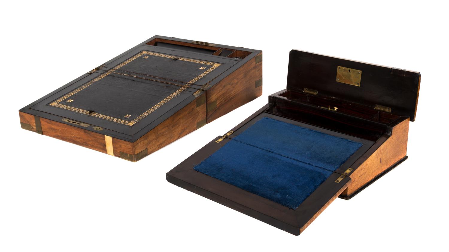 Four English Burlwood Writing Boxes