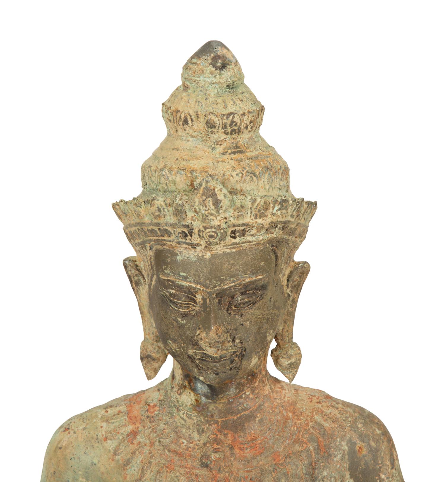A Southeast Asian Polychrome-Painted Bronze Seated Bodhisattva