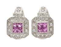 A Pair of Platinum, Pink Sapphire and Diamond Earclips, 8.90 dwts.