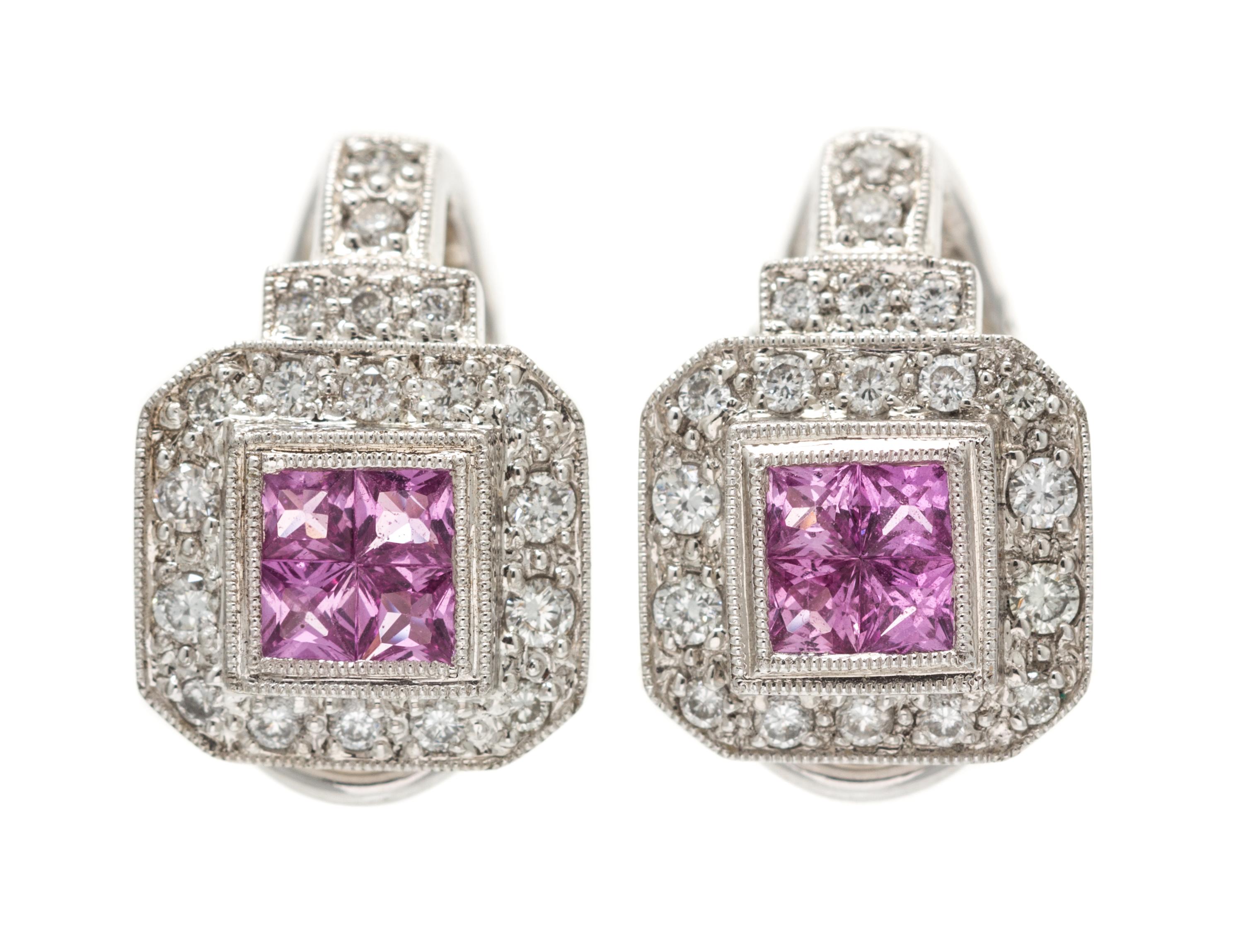 A Pair of Platinum, Pink Sapphire and Diamond Earclips, 8.90 dwts.