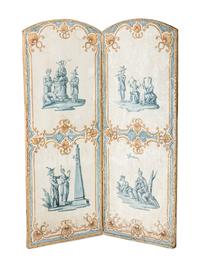 A Louis XV Painted Canvas Five-Panel Floor Screen