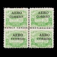 HONDURAS. Airmail. 1925. 1p. Yellow-Green (#C9), Block of Four