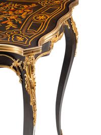 A Pair of Louis XVI Style Gilt Bronze Mounted Marquetry Tables