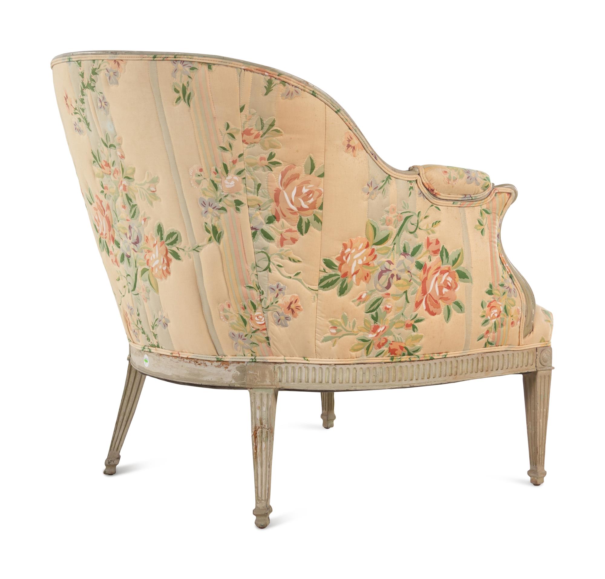 A Louis XVI Style Gray-Painted Bergère