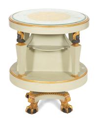 A Regency Revival Painted and Parcel Gilt Eglomise Panel Inset Side Table