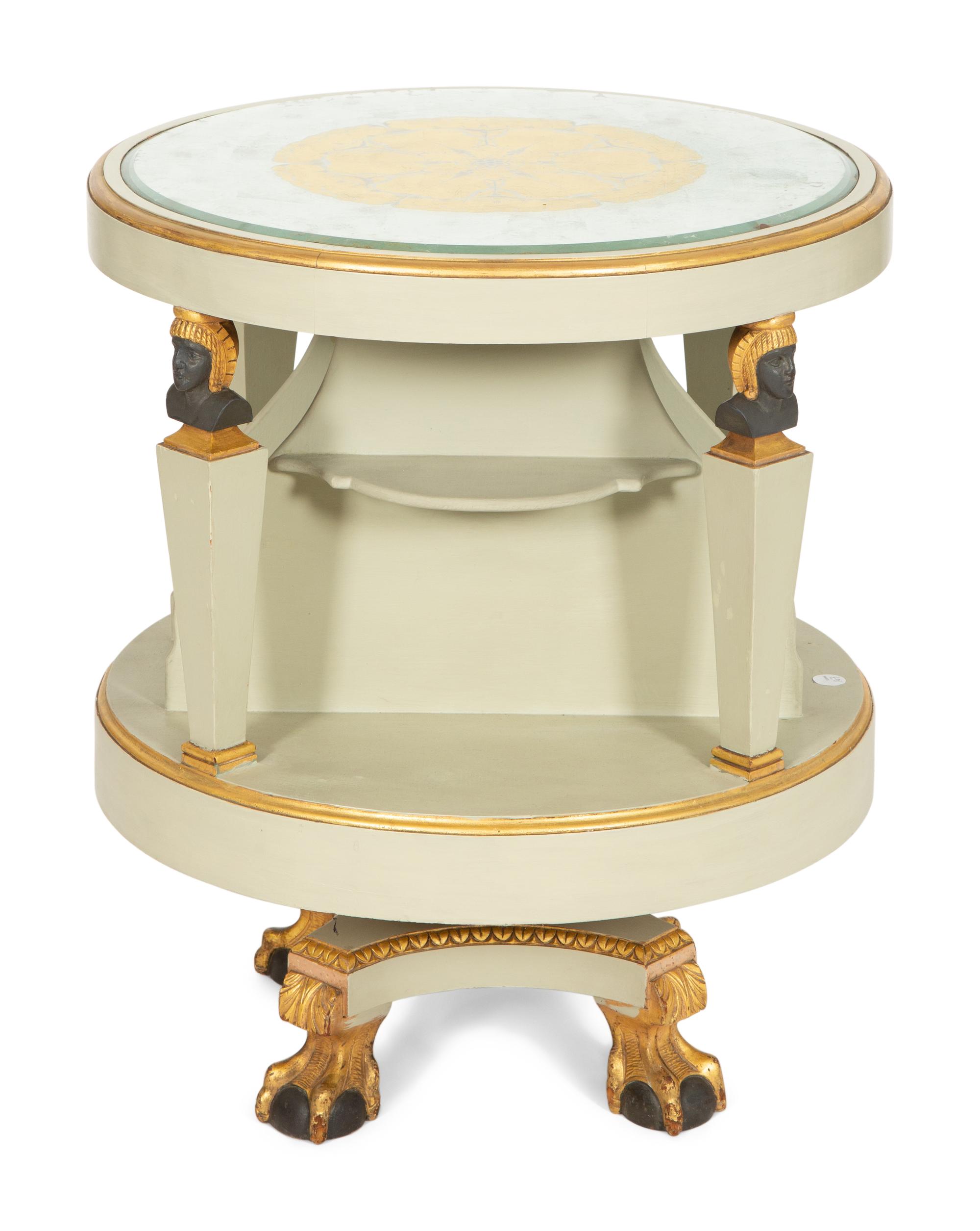 A Regency Revival Painted and Parcel Gilt Eglomise Panel Inset Side Table