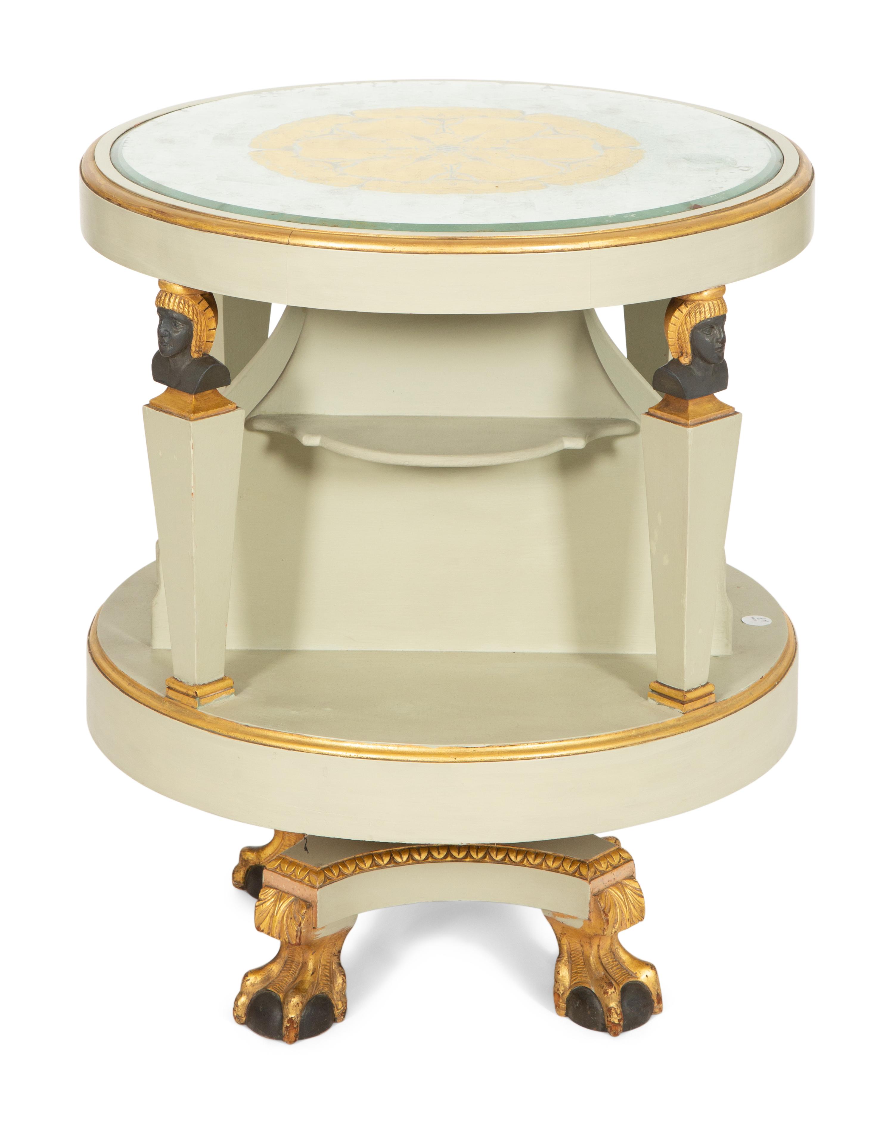 A Regency Revival Painted and Parcel Gilt Eglomise Panel Inset Side Table