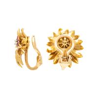 Synthetic Ruby, Diamond, and Yellow Gold Flower Earrings