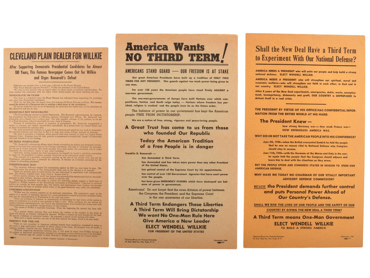 [WILLKIE, Wendell (1892-1944)]. A group of photographs, tickets, publications, sheet music, and other ephemera related Willkie's 1940 presidential nomination and campaign.