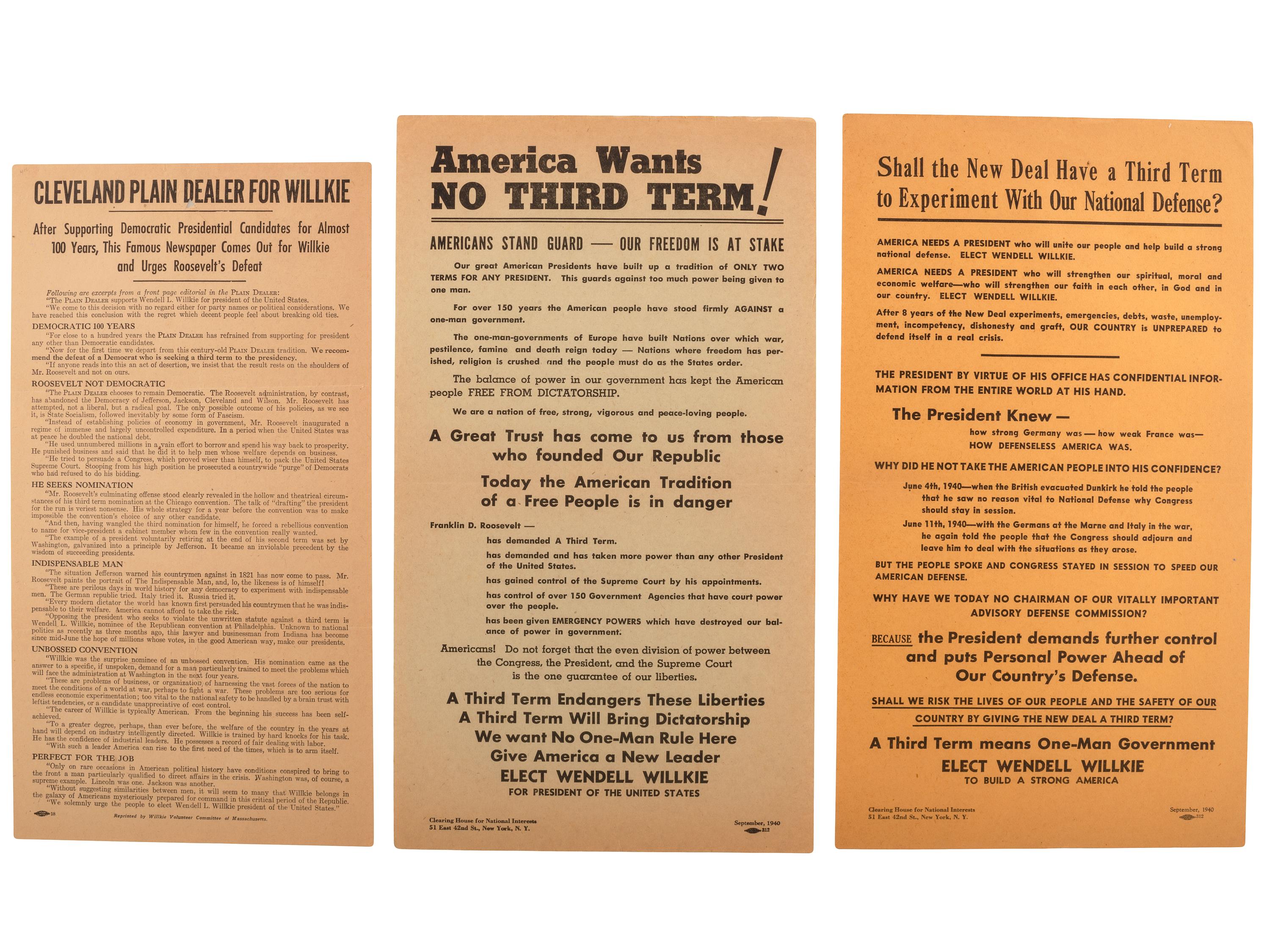 [WILLKIE, Wendell (1892-1944)]. A group of photographs, tickets, publications, sheet music, and other ephemera related Willkie's 1940 presidential nomination and campaign.