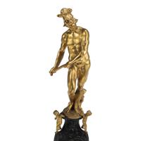 A Pair of French Gilt and Patinated Bronze Figural Chenets
