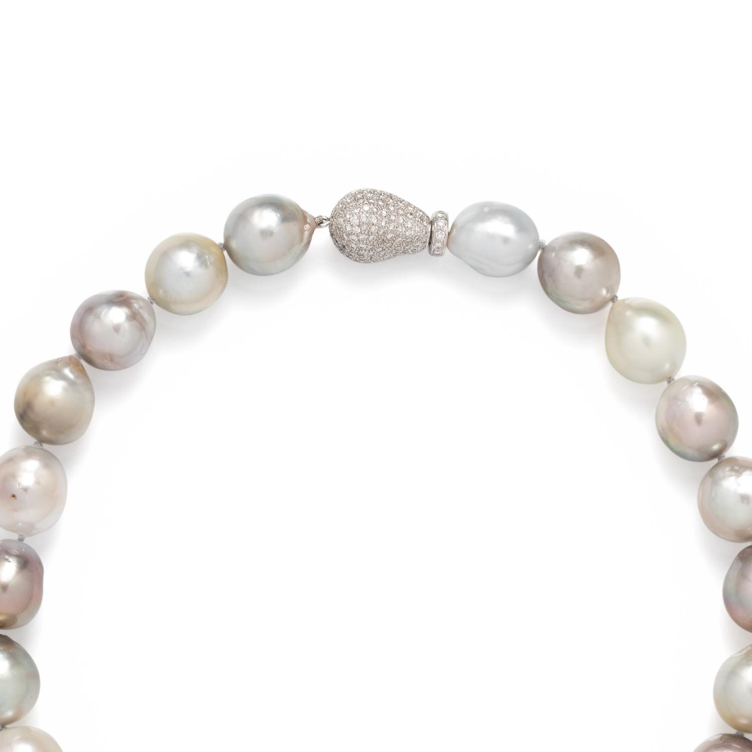 GREY BAROQUE CULTURED PEARL AND DIAMOND NECKLACE
