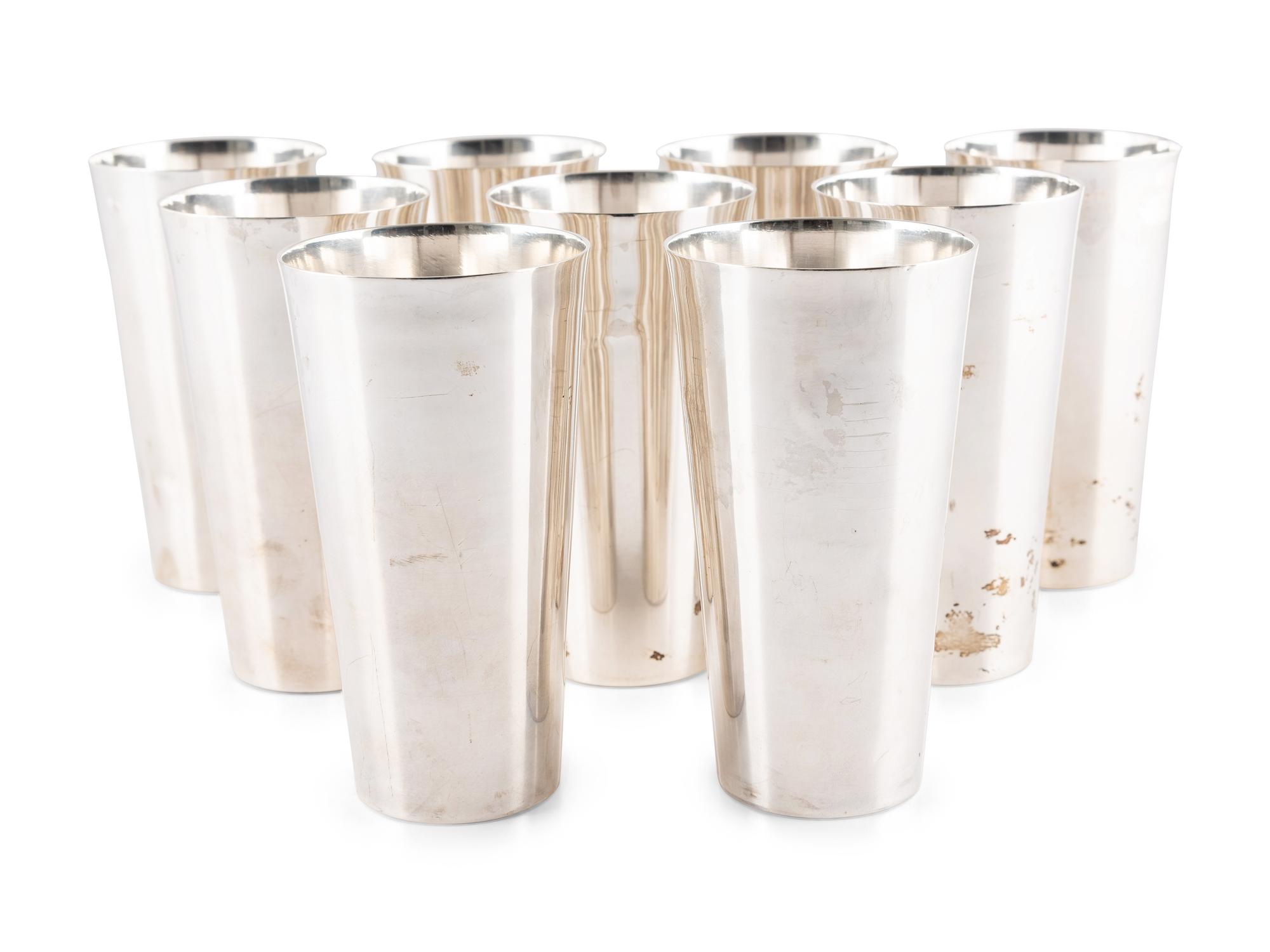 Nine Mexican Silver Glasses
