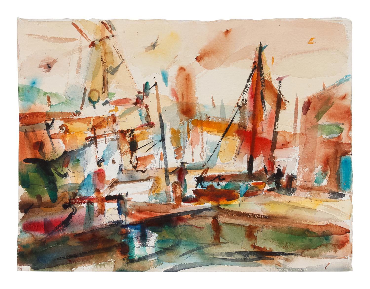 Three works: Provincetown, Mass; Harbor Scene with Boats; and Harbor Scene