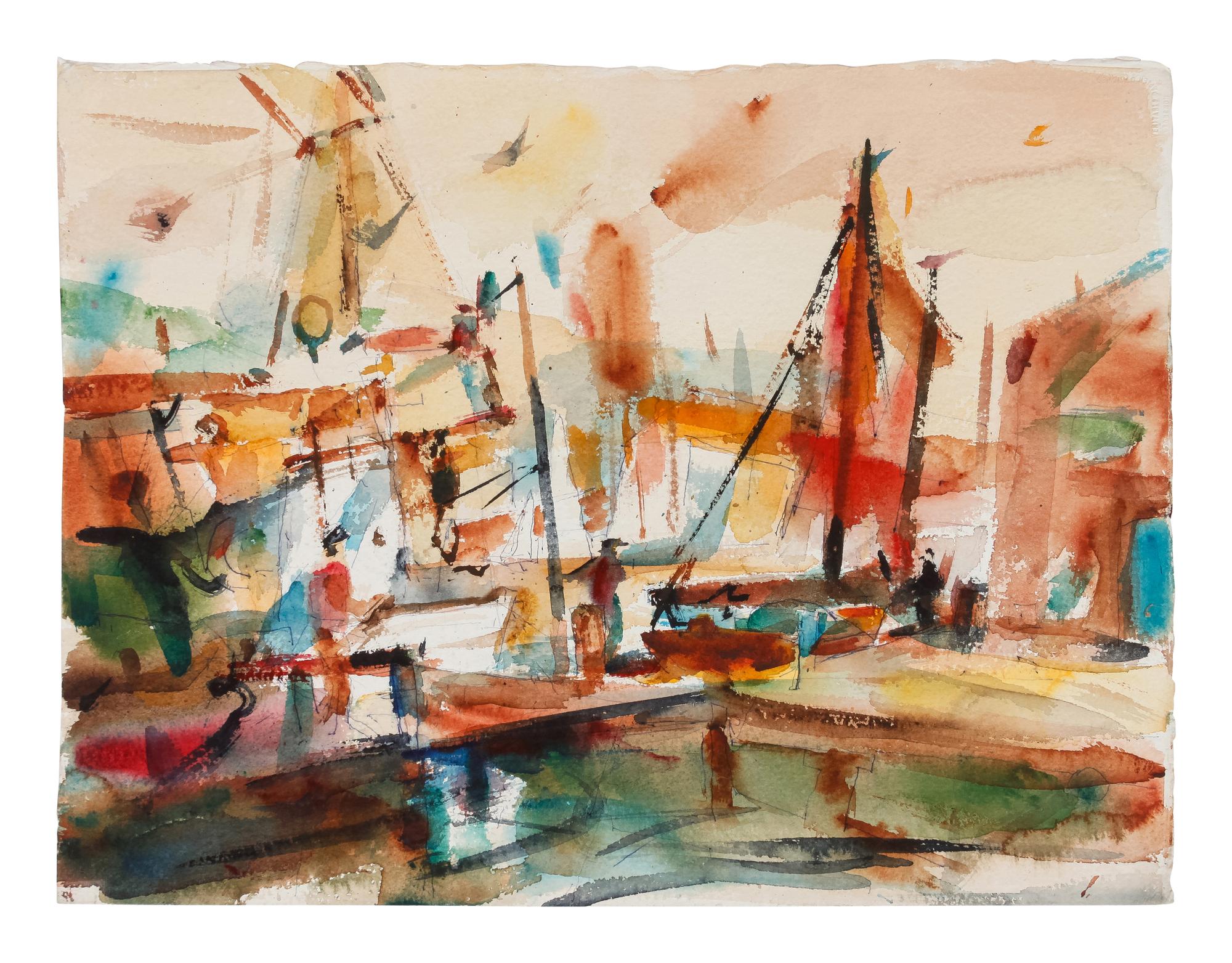 Three works: Provincetown, Mass; Harbor Scene with Boats; and Harbor Scene