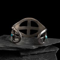Navajo Sand Cast Silver and Turquoise Cuff Bracelet, US NAVAJO 40