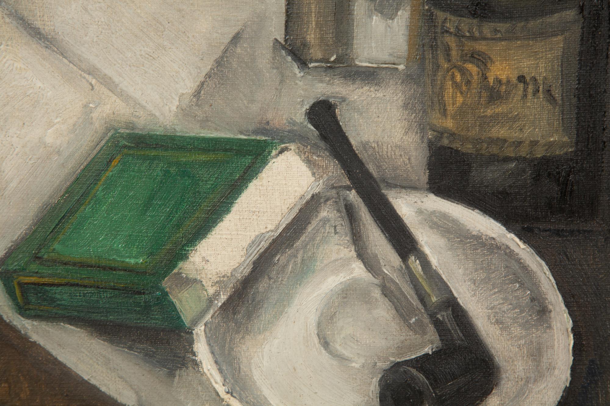 Nature Morte Avec Pipe Livre et Bouteille