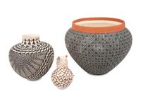Pair of Contemporary Acoma Pottery, PLUS Acoma Pottery Owl Piggy Bank
