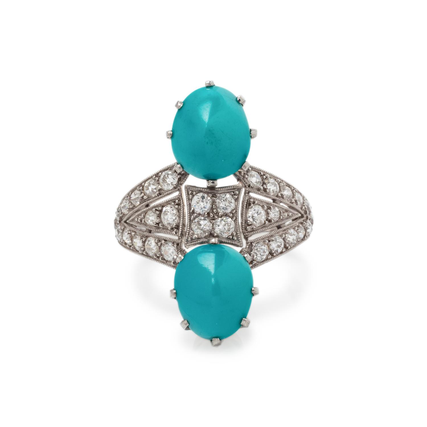 ANTIQUE, TURQUOISE AND DIAMOND RING