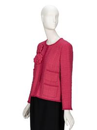 Chanel, Pink Tweed Cardigan Jacket with Tweed Camellias