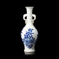 A Chinese Blue and White Porcelain Handled Vase, Kangxi Period 清康熙 青花花卉紋雙耳賞瓶