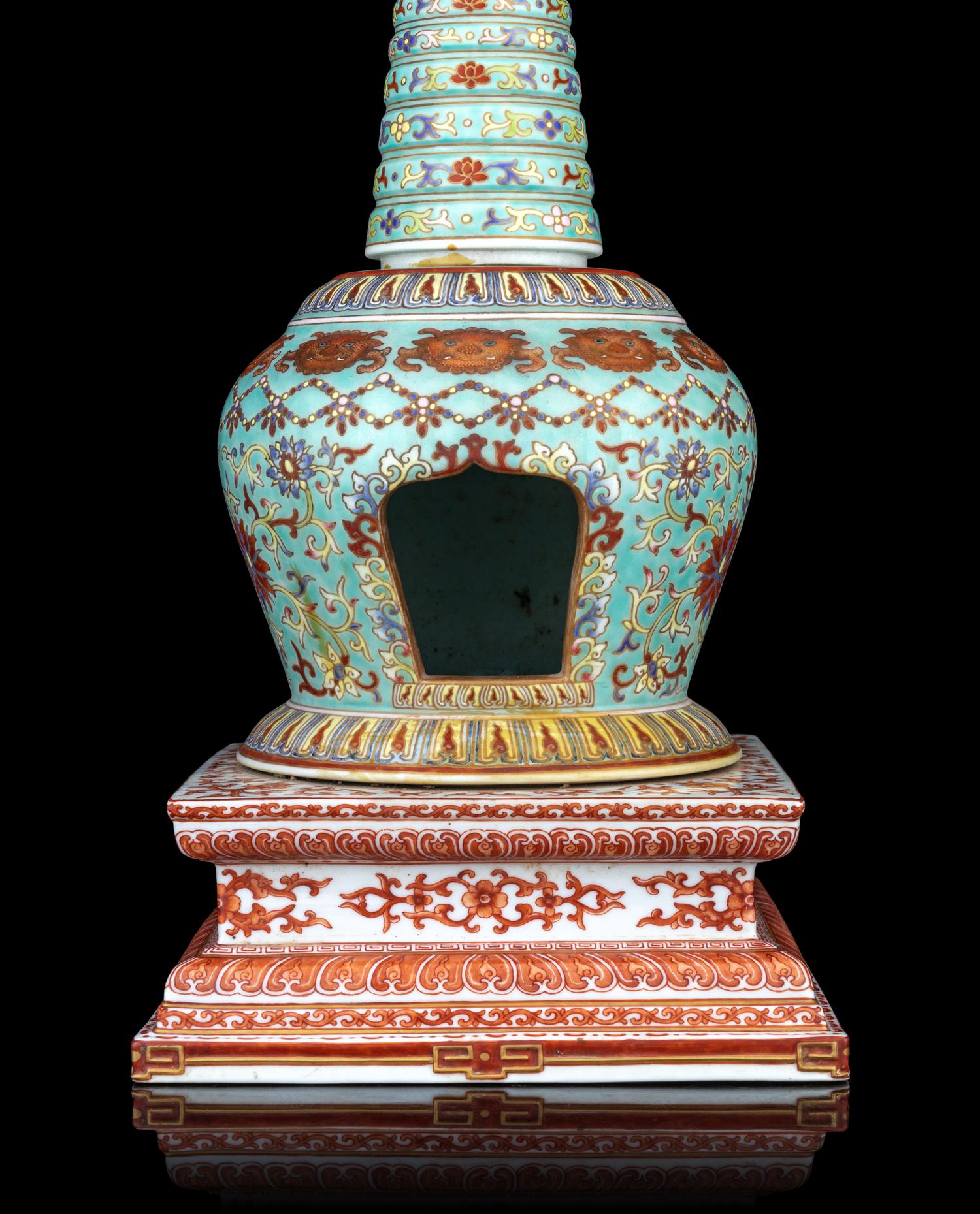 A Turquoise Glazed Famille Rose Porcelain Pagoda
