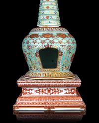 A Turquoise Glazed Famille Rose Porcelain Pagoda