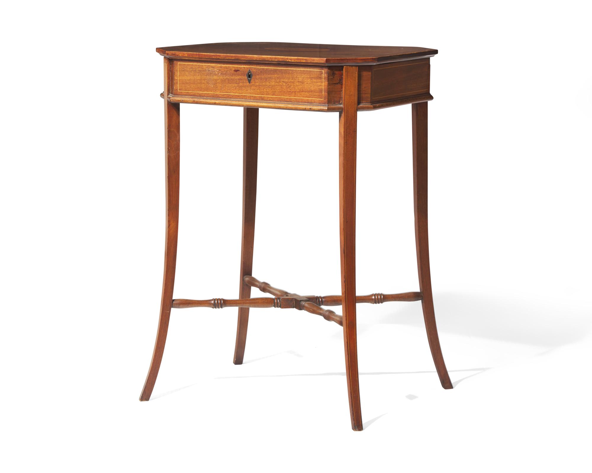 A George III inlaid mahogany and satinwood sewing table, circa 1790