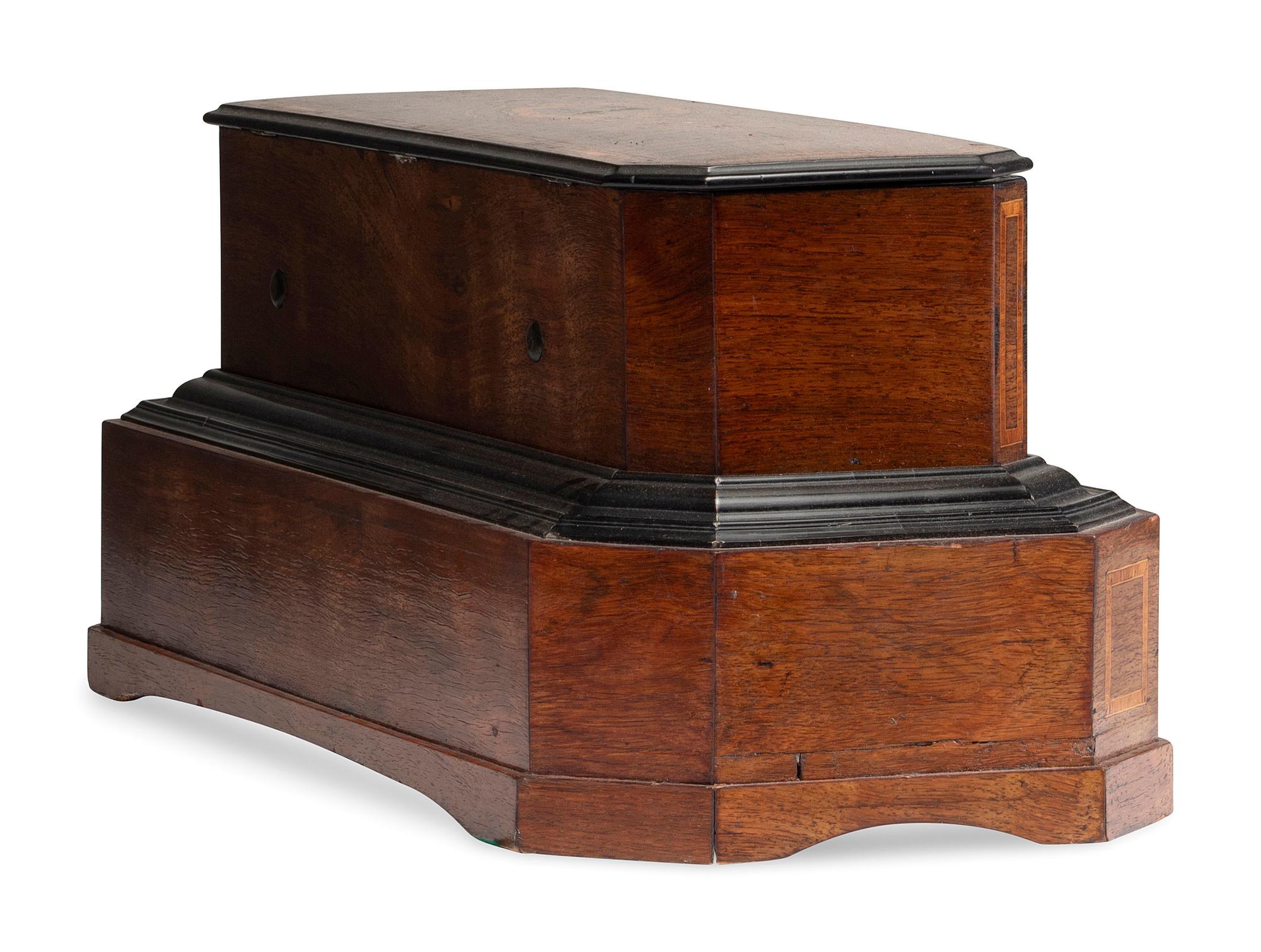 A Swiss Inlaid Mahogany Three-Cylinder Music Box