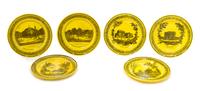 Six French Transfer Decorated Plates Diameter 7 3/4 inches.