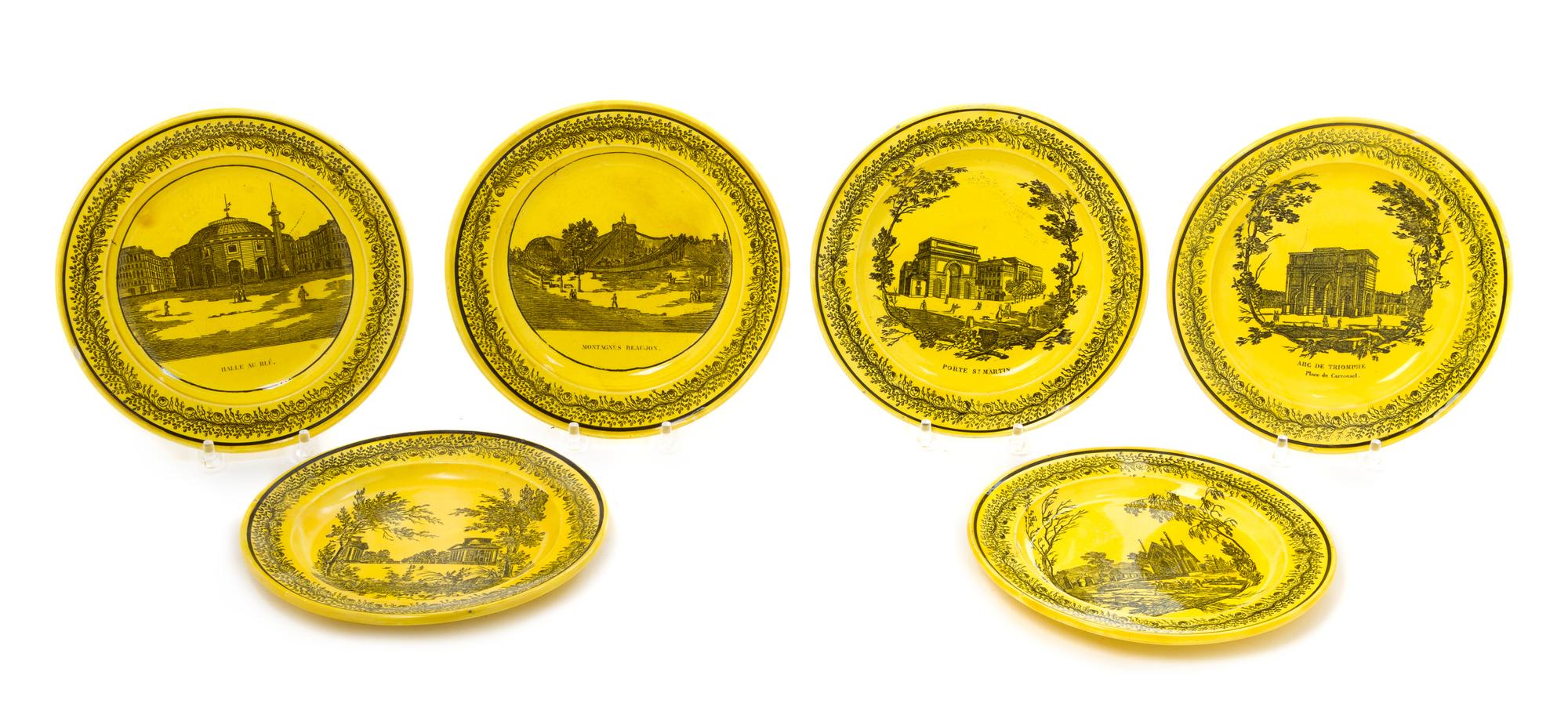 Six French Transfer Decorated Plates Diameter 7 3/4 inches.