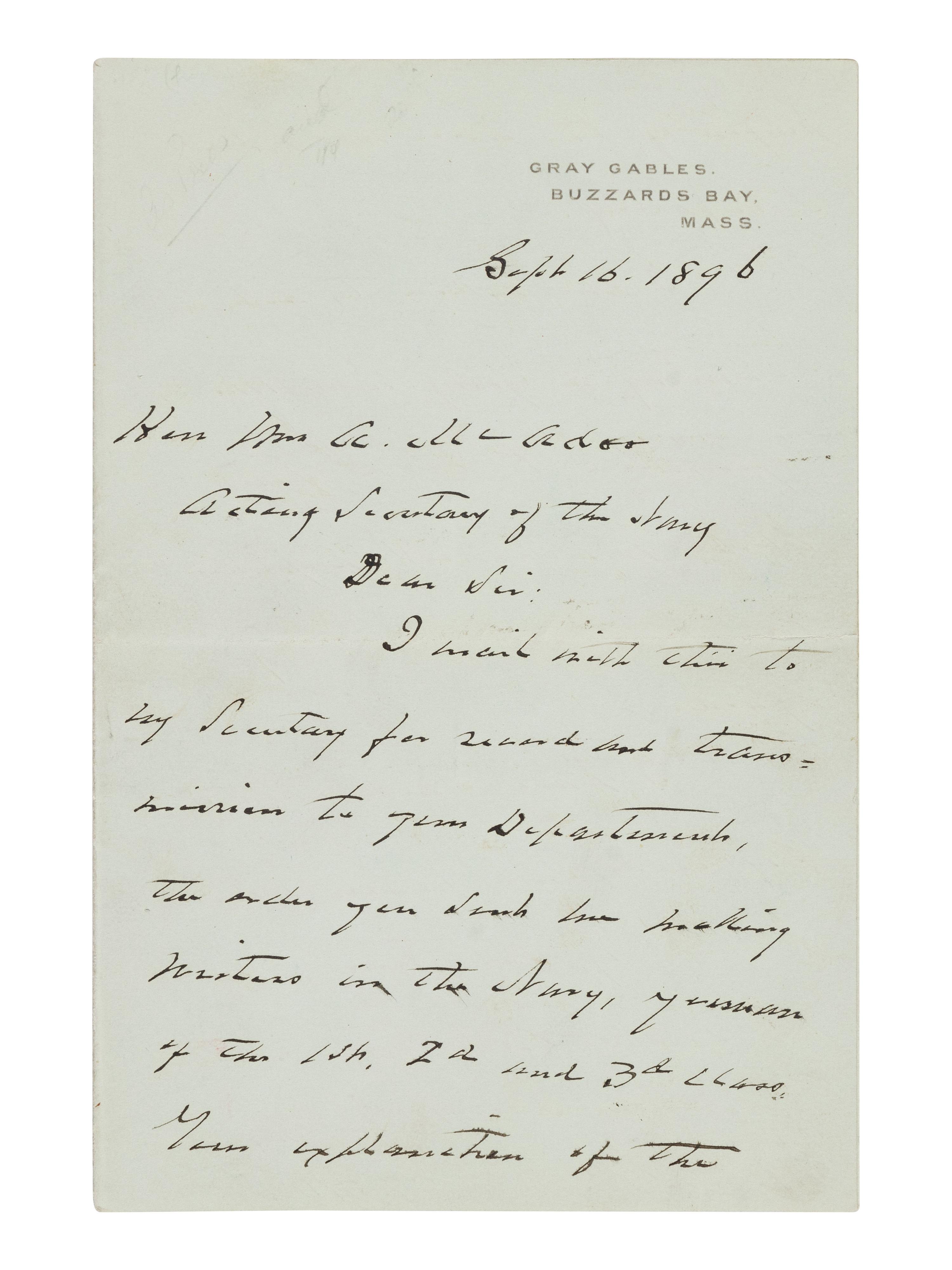 [PRESIDENTS]. A group of 5 presidential signatures, including an autograph letter signed by Grover Cleveland, comprising: