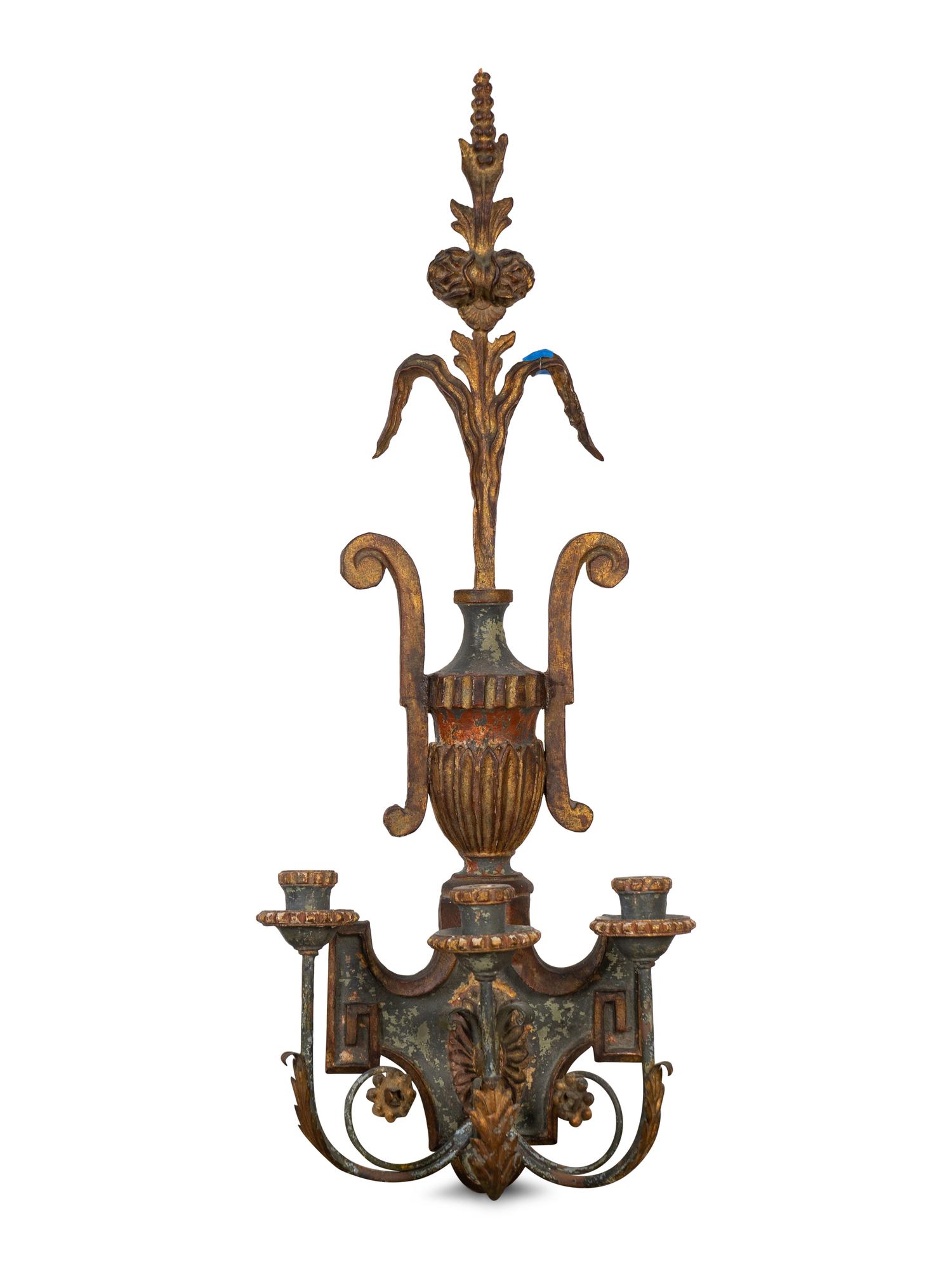 An Italian Painted and Parcel Gilt Three-Light Wall Sconce — 20TH CENTURY