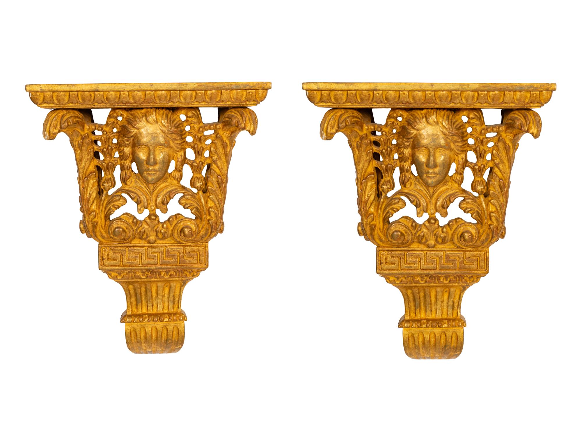 A Pair of George II Style Figural Giltwood Wall Brackets
